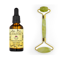 Zestaw do masażu twarzy: serum olejowe + roller jadeitu